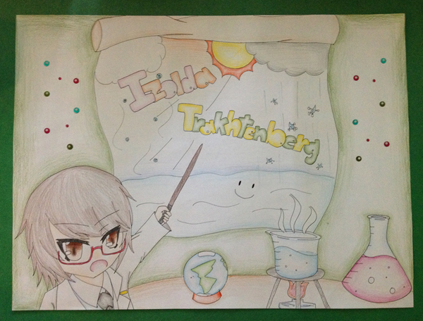 Drawing of Izolda as a scientist