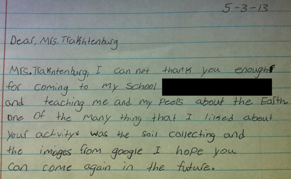 Student letter thanking Izolda.