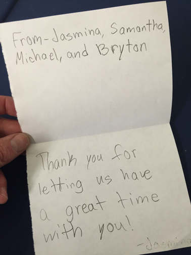 note from students excited about an Earth Lady Program